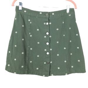 Miami Daisy Print Floral Button Embroidered Mini Skirt